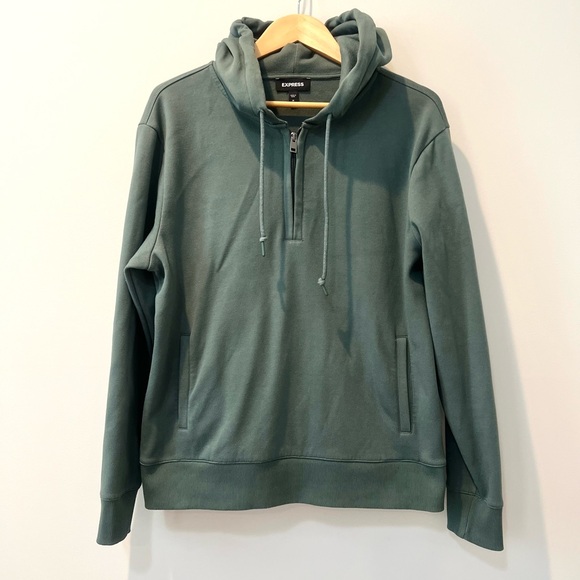 Express Mens Quarter Zip Drawstring Hoodie Size M - Picture 1 of 8